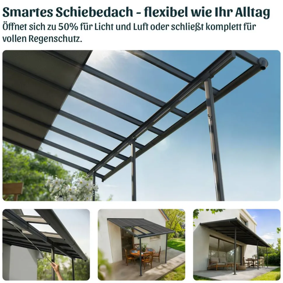 Terrassenüberdachung 'Sierra Cabrio' 295 x 314 cm Alu/Polycarbonat grau