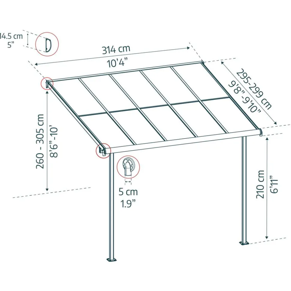 Terrassenüberdachung 'Sierra Cabrio' 295 x 314 cm Alu/Polycarbonat grau
