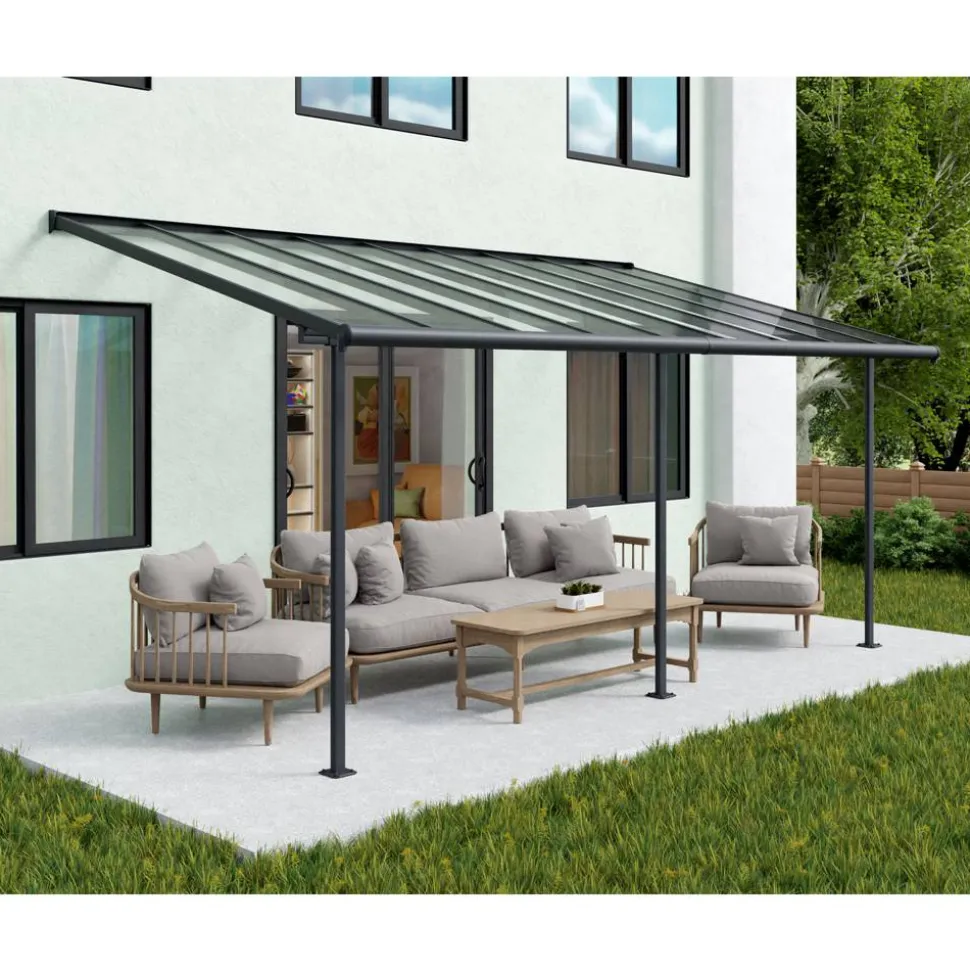 Terrassenüberdachung 'Sierra' anthrazit 295 x 619 cm Polycarbonat transparent