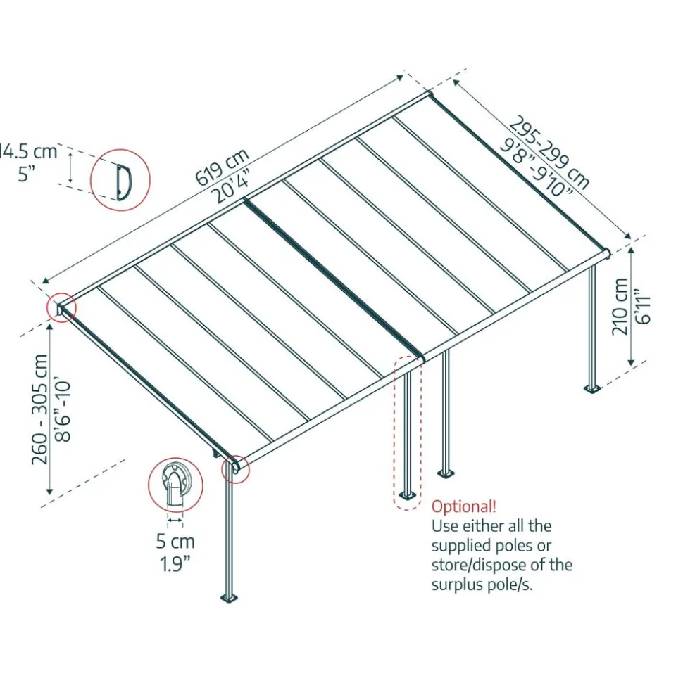 Terrassenüberdachung 'Sierra' anthrazit 295 x 619 cm Polycarbonat transparent