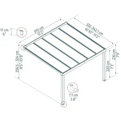 Terrassenüberdachung 'Stockholm' anthrazit 330,5 x 370 cm Polycarbonat klar