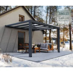 Terrassenüberdachung 'Stockholm' anthrazit 330,5 x 370 cm Polycarbonat klar