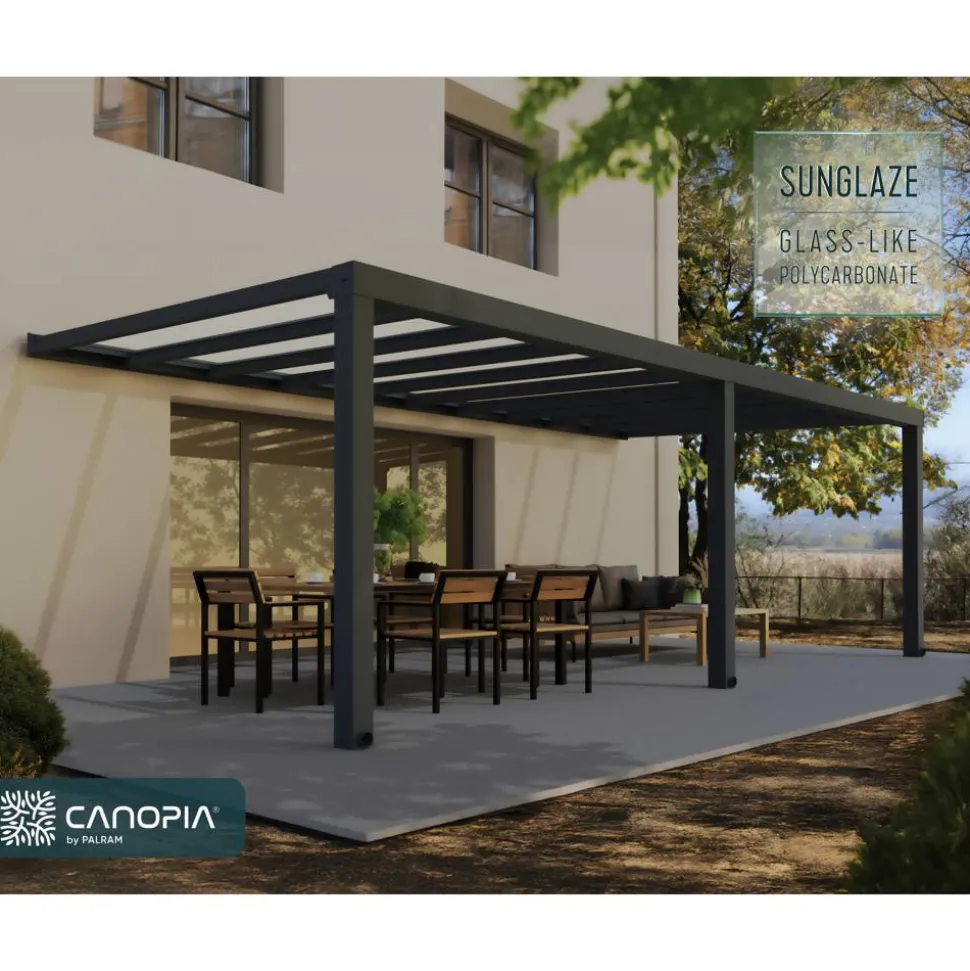 Terrassenüberdachung 'Stockholm' anthrazit 330,5 x 732 cm Polycarbonat klar