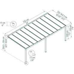 Terrassenüberdachung 'Stockholm' anthrazit 330,5 x 732 cm Polycarbonat klar