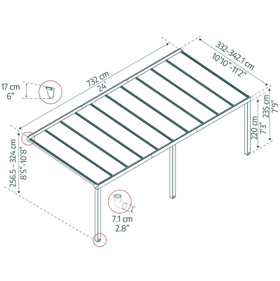Terrassenüberdachung 'Stockholm' anthrazit 330,5 x 732 cm Polycarbonat klar