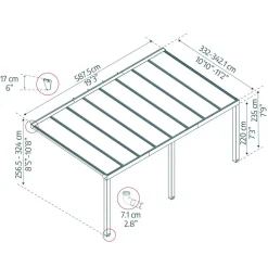 Terrassenüberdachung 'Stockholm' anthrazit 330,5 x 587,5 cm Polycarbonat klar