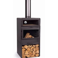 Terrassenofen 'Vento Plus' schwarz 50 x 50 x 150 cm mit Pizzaofen