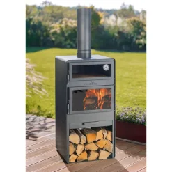 Terrassenofen 'Vento Plus' schwarz 50 x 50 x 150 cm mit Pizzaofen
