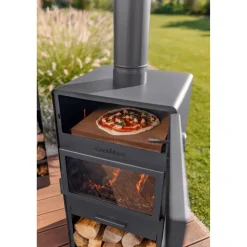 Terrassenofen 'Vento Plus' schwarz 50 x 50 x 150 cm mit Pizzaofen