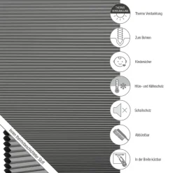 Thermo-Wabenplissee 'Sina' grau 80 x 220 cm