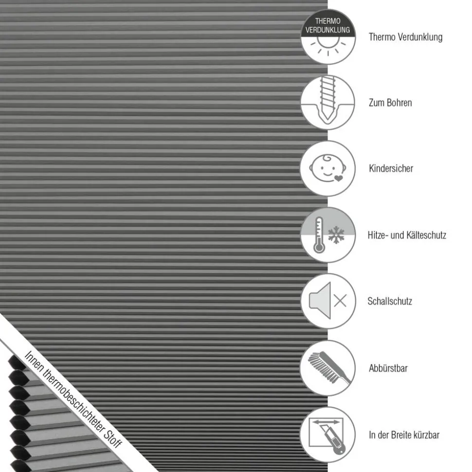 Thermo-Wabenplissee 'Sina' grau 40 x 130 cm