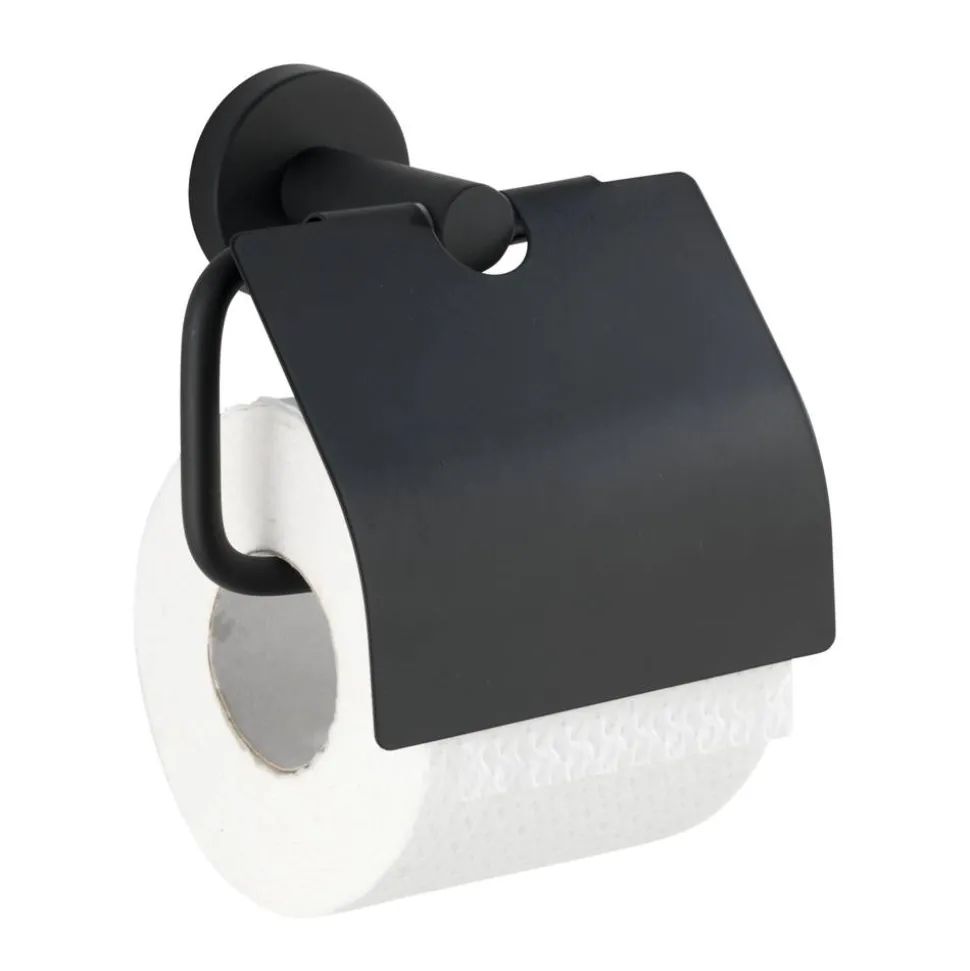 Toilettenpapierhalter 'Bosio Black' matt, mit Deckel