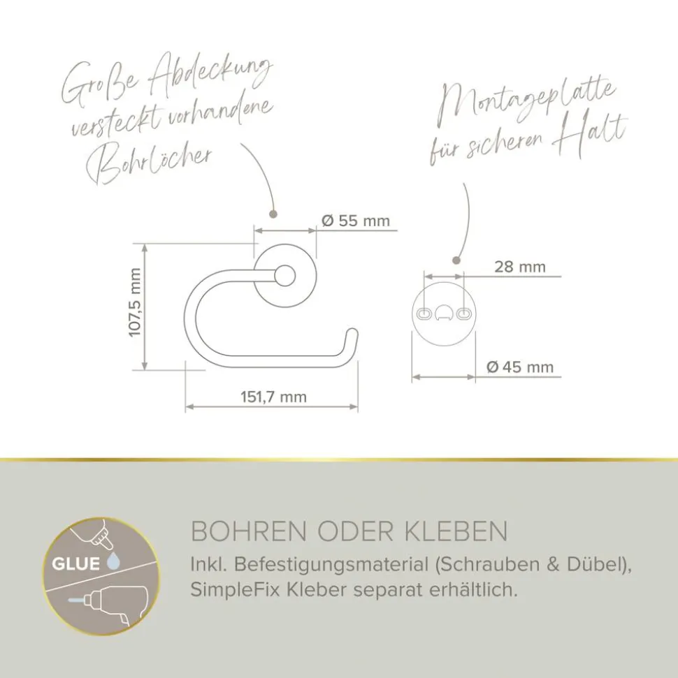 Toilettenpapierhalter 'Vida' wandhängend verchromt