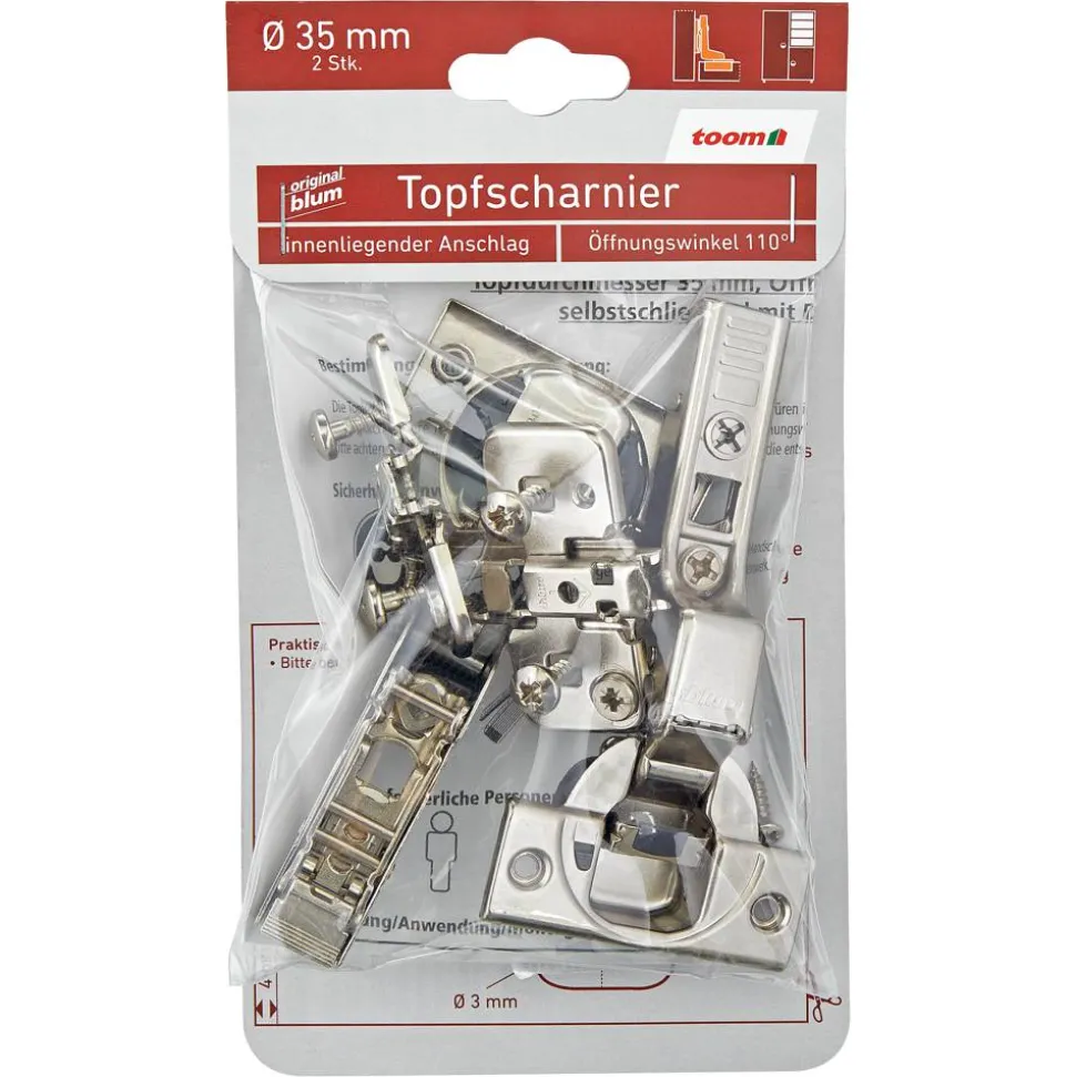 Topfscharniere Ø 35 mm 110° innenliegender Anschlag gedämpft 2 Stück