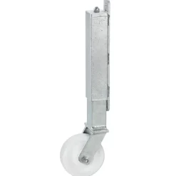 Torlaufrolle mit Teleskop-Federung, Stahl feuerverzinkt, Polyamidrad, Gleitlager, Federweg ca. 60 mm, 100 x 35 mm, Tragkraft 70 kg