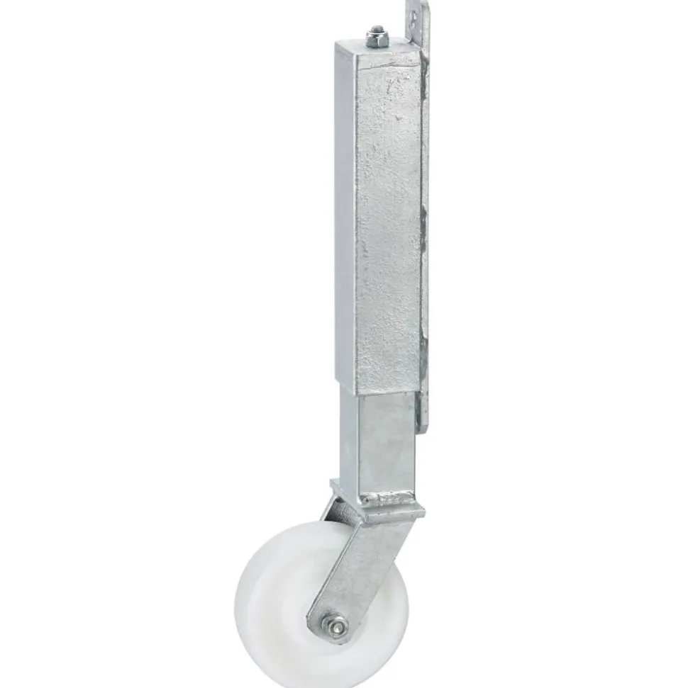 Torlaufrolle mit Teleskop-Federung, Stahl feuerverzinkt, Polyamidrad, Gleitlager, Federweg ca. 60 mm, 100 x 35 mm, Tragkraft 70 kg
