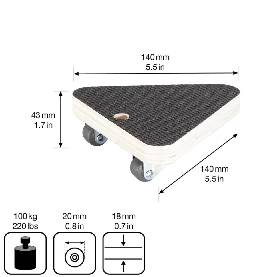 Transporthilfe 'MM1313' holzfarben/schwarz 14 x 14 x 4,3 cm, 100 kg