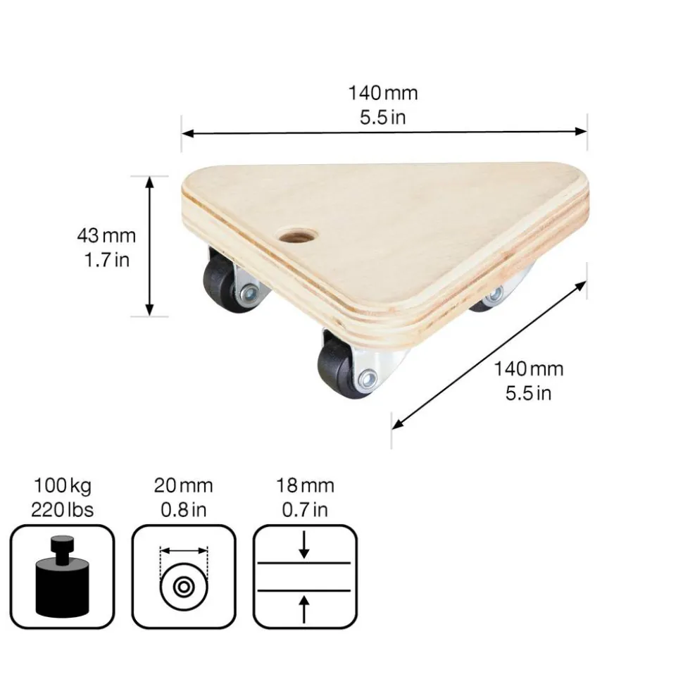 Transporthilfe 'MM1158' holzfarben 13,4 x 13,4 x 4,3 cm, 100 kg