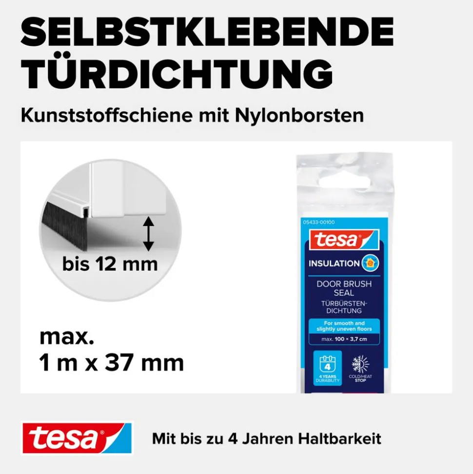 Türdichtschiene 'Insulation' für unebene Böden weiß 100 x 3,7 cm