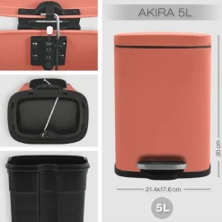 Treteimer 'Akira' Stahl terracotta matt 5 l, Soft-Close