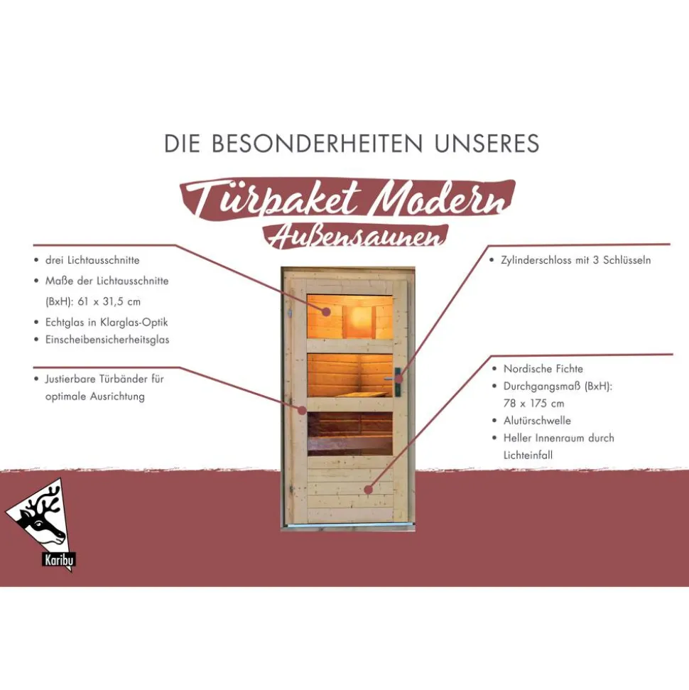 Türpaket Außensauna Modern naturbelassen 83 x 4 x 177 cm