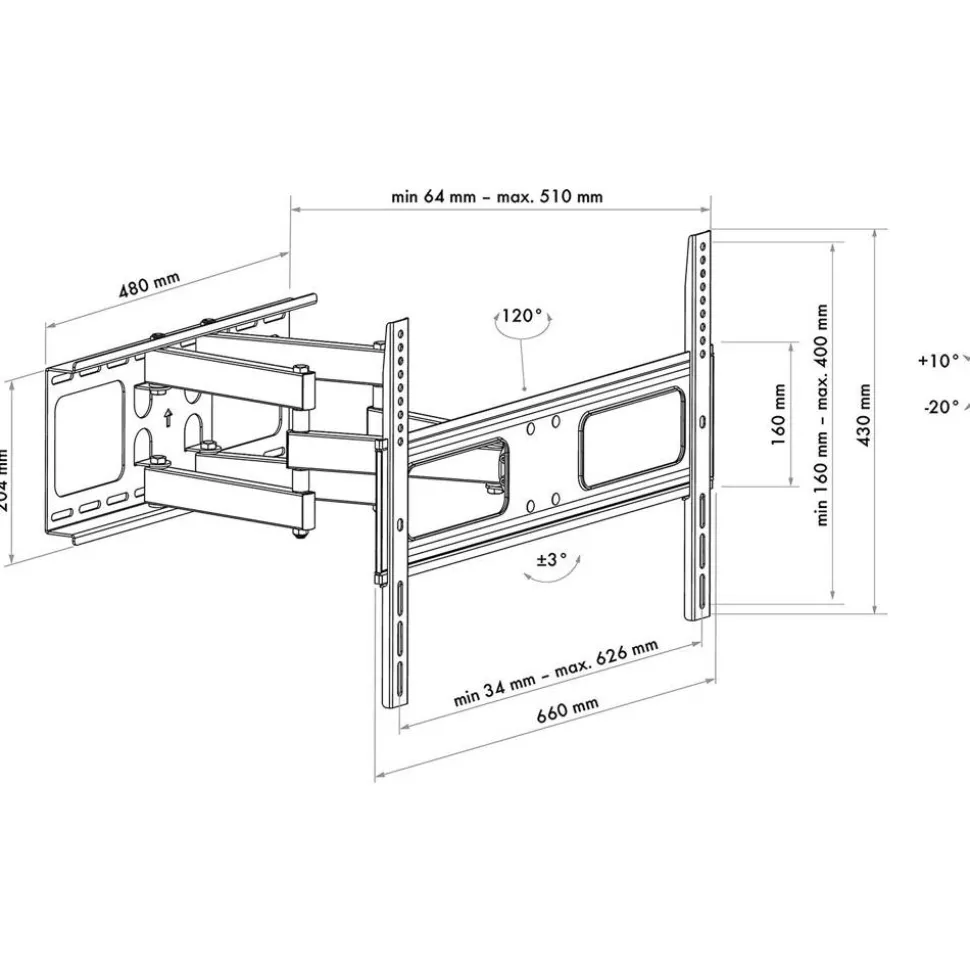 TV-Wandhalter 'MOTION 5' 50 kg Traglast neigbar, schwenkbar, drehbar