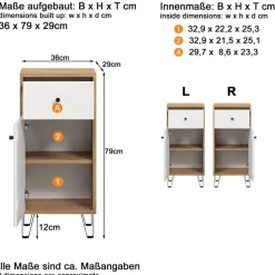 Unterschrank 'Touch' weiß, braun matt 36 x 79 x 29 cm