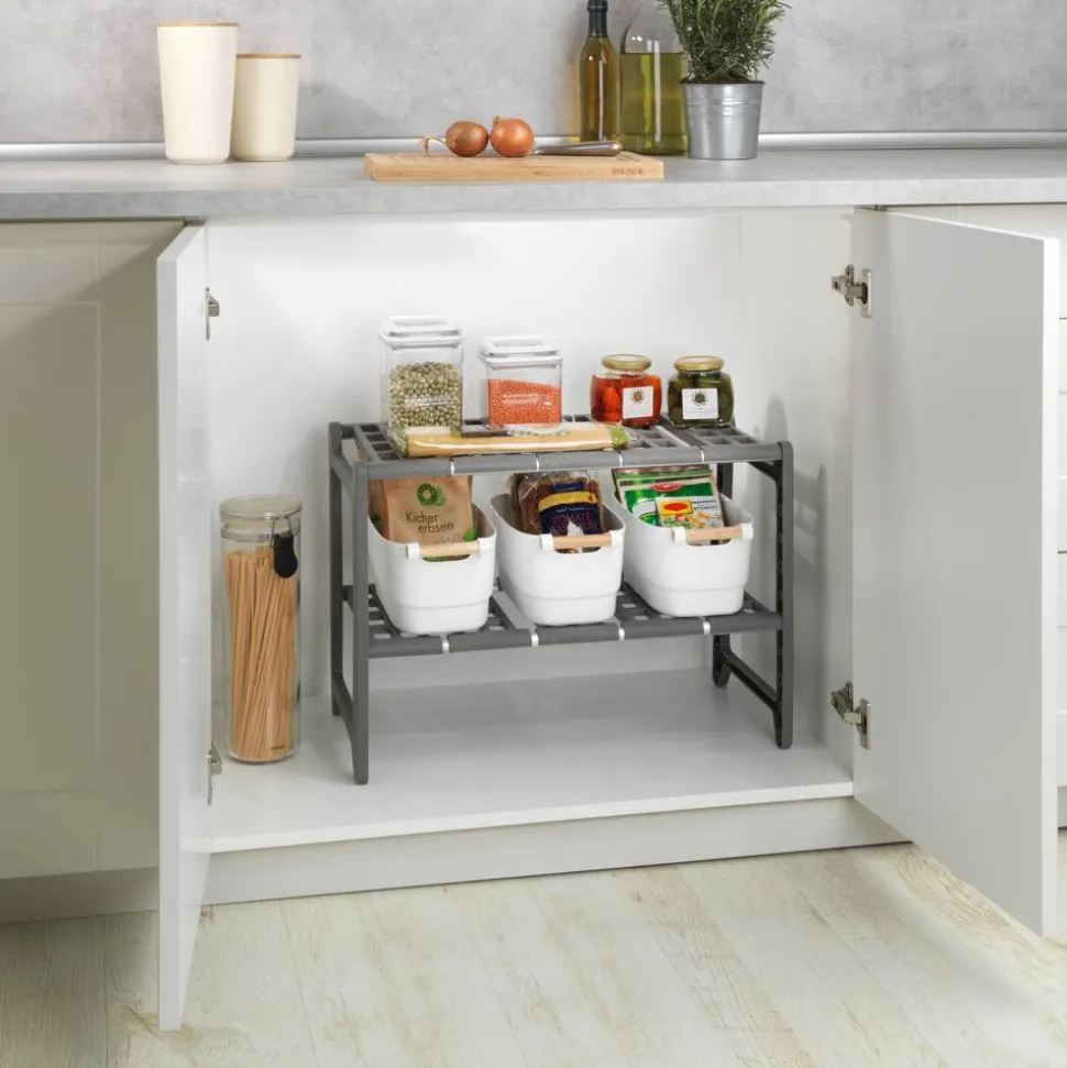 Unterschrankregal 'Flexi' silber matt 44-82 x 39 x 28 cm