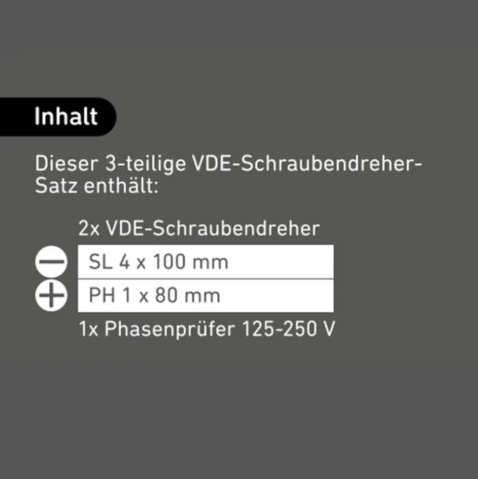 VDE-Schraubendreher-Satz inklusive Phasenprüfer 125-250 V, 3-teilig