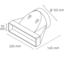 Verbinder Rundrohr auf Flachkanal horizontal Ø 125 / 220 x 55 mm