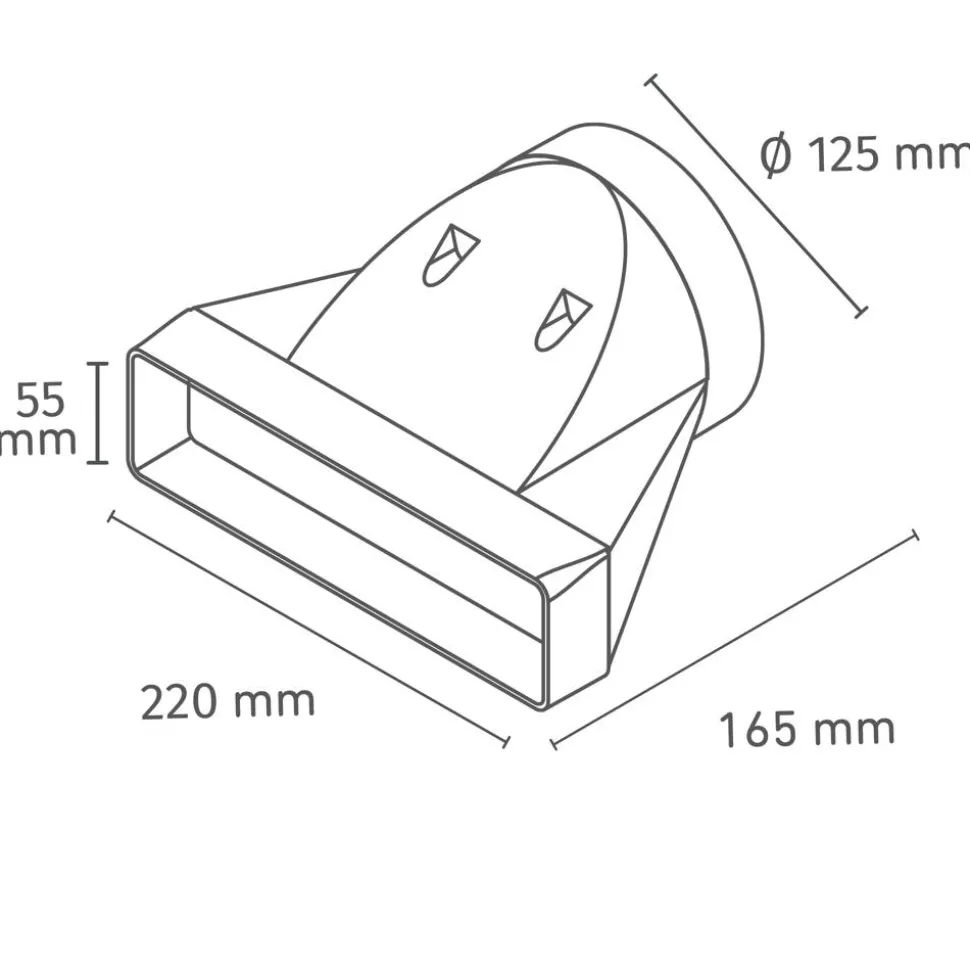 Verbinder Rundrohr auf Flachkanal horizontal Ø 125 / 220 x 55 mm