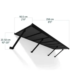 Vordach 'Augustine' schwarz 90,5 x 258 cm Polycarbonat grau