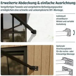 Vordach 'Augustine' schwarz 90,5 x 258 cm Polycarbonat grau