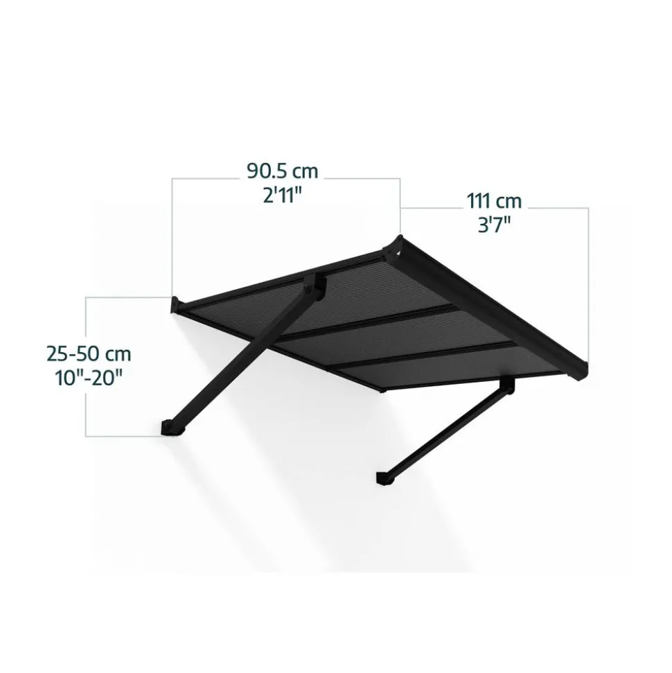 Vordach 'Augustine' schwarz 90,5 x 111 cm Polycarbonat grau