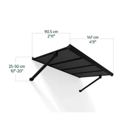 Vordach 'Augustine' schwarz 90,5 x 147 cm Polycarbonat grau