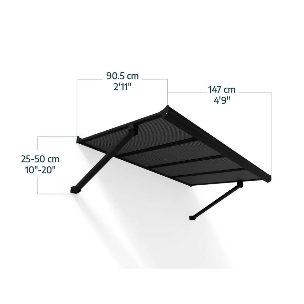 Vordach 'Augustine' schwarz 90,5 x 147 cm Polycarbonat grau