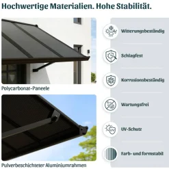Vordach 'Augustine' schwarz 90,5 x 147 cm Polycarbonat grau