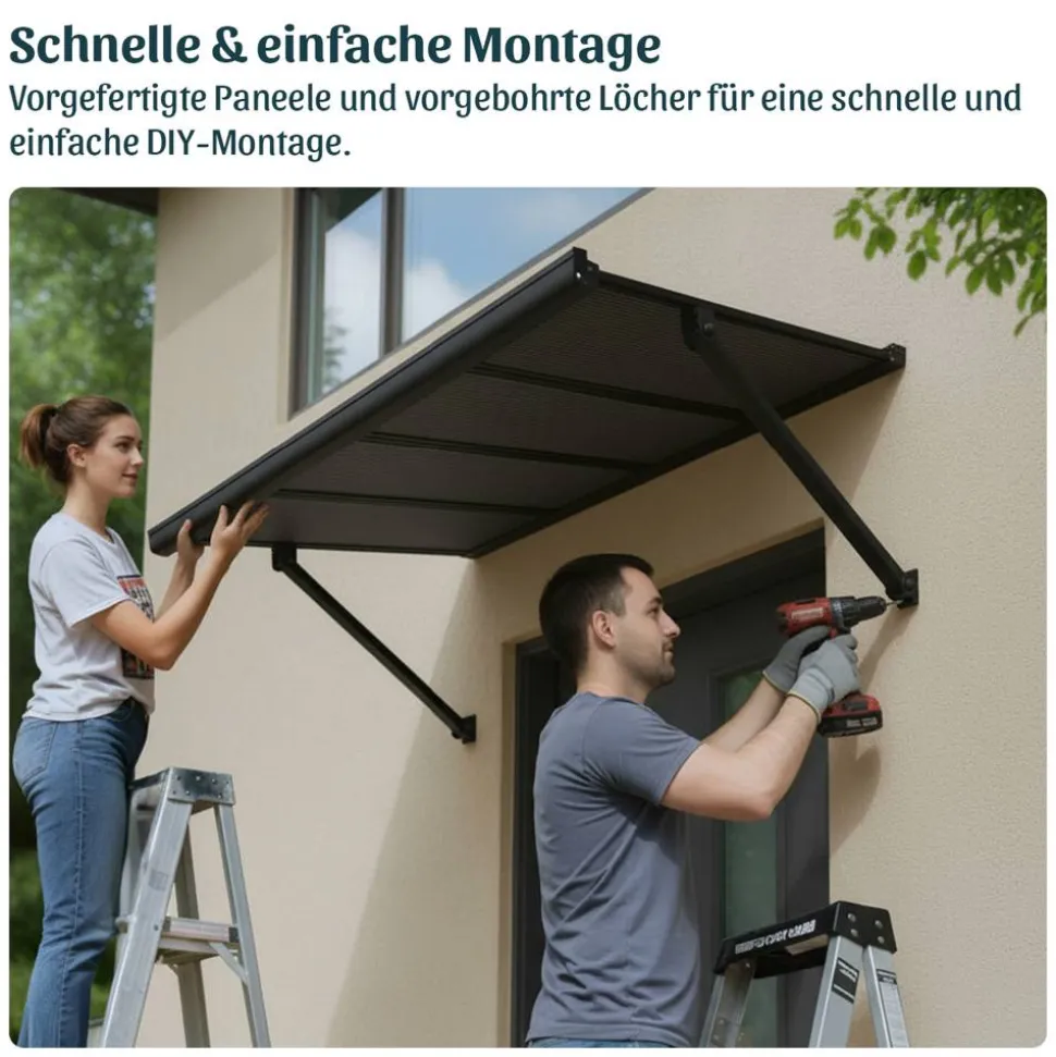Vordach 'Augustine' schwarz 90,5 x 147 cm Polycarbonat grau