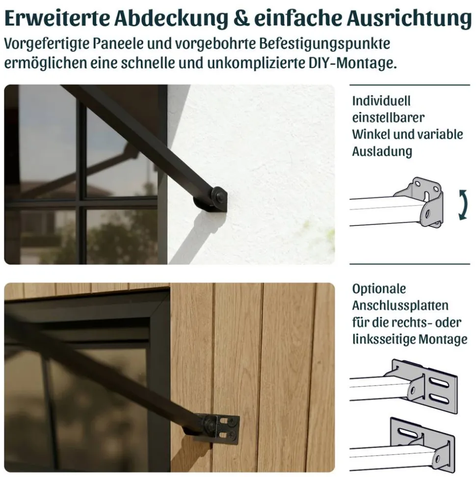 Vordach 'Augustine' schwarz 90,5 x 147 cm Polycarbonat grau