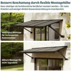 Vordach 'Augustine' schwarz 90,5 x 294 cm Polycarbonat grau