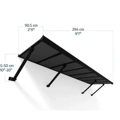 Vordach 'Augustine' schwarz 90,5 x 294 cm Polycarbonat grau
