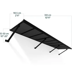 Vordach 'Augustine' schwarz 90,5 x 333 cm Polycarbonat grau