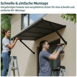 Vordach 'Augustine' schwarz 90,5 x 222 cm Polycarbonat grau