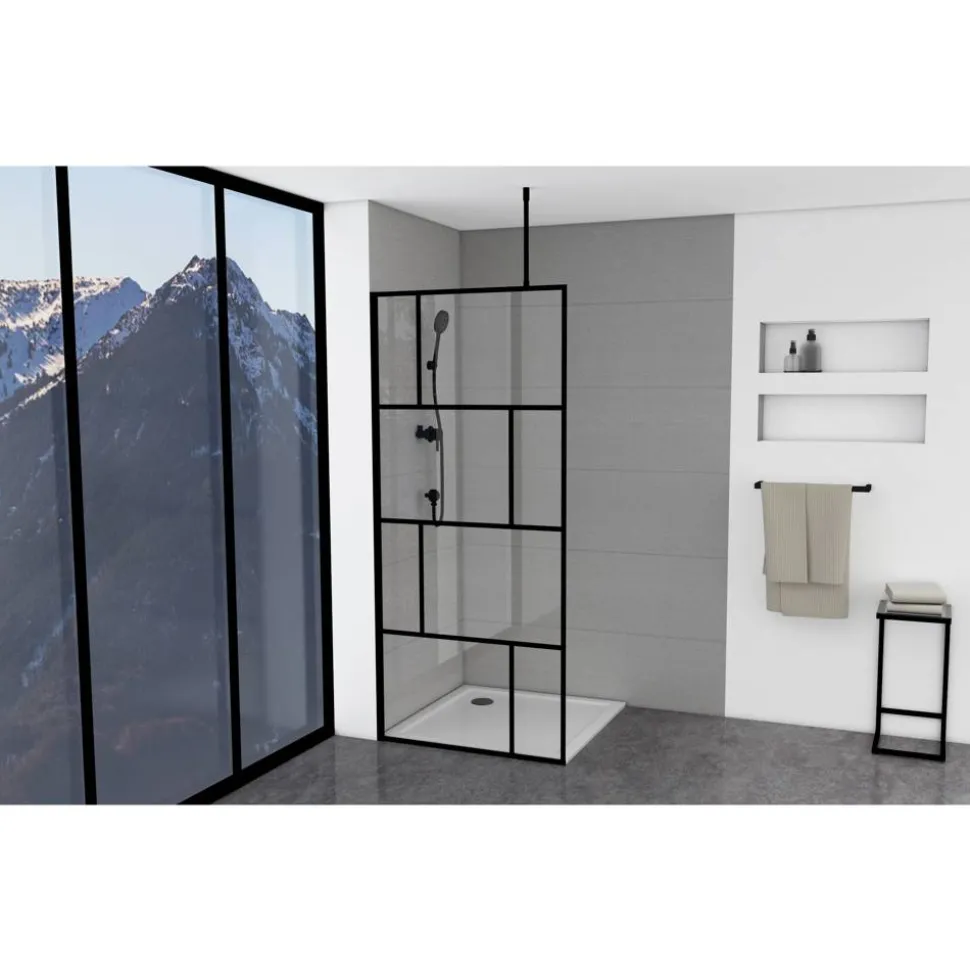 Walk In Dusche 'Bricks' schwarz 90 x 195 cm