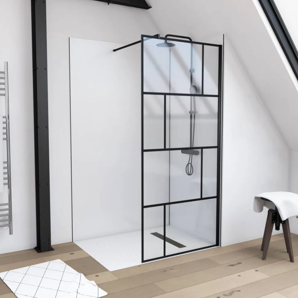 Walk In Dusche 'Bricks' schwarz 90 x 195 cm
