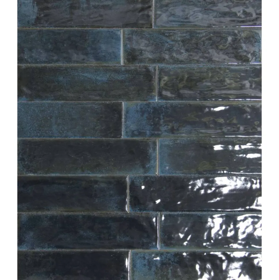 Wandfliese 'Brunei' blau glänzend 6,5 x 25 cm