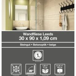 Wandfliese 'Leeds' Steingut taupe 30 x 90 cm