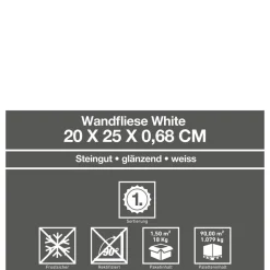 Wandfliese 'White' weiß glänzend 20 x 25 cm