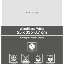 Wandfliese 'White' weiß matt 25 x 33 cm
