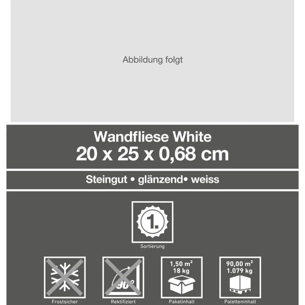 Wandfliese 'White' weiß 20 x 25 cm
